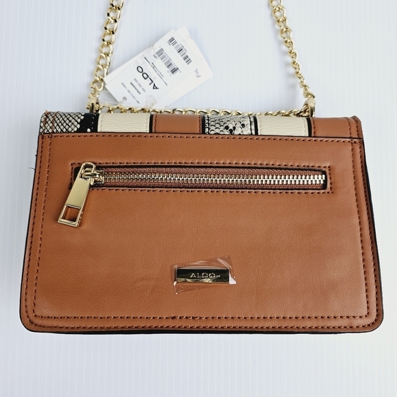 Aldo Snake Print Striped Gold Hardware Crossbody Purse NWT - Picture 12 of 15